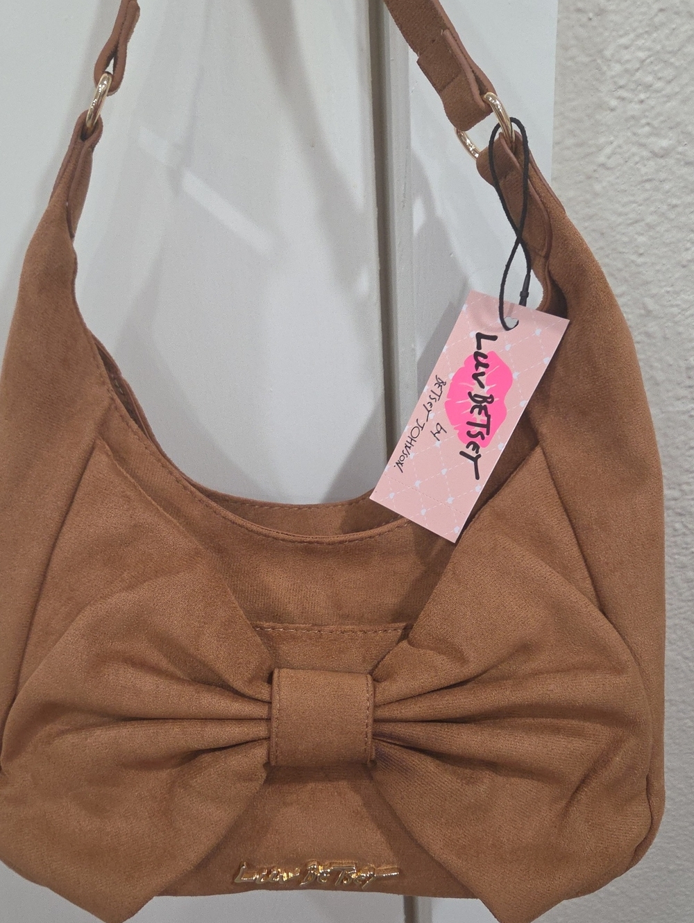 Betsey Johnspn Tan Bow-Front Shoulder Bag